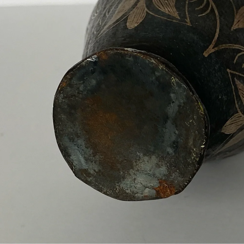 Vintage Brass Vase Etched India 7” Tall Metal Old Brown Bud Flower Engraved